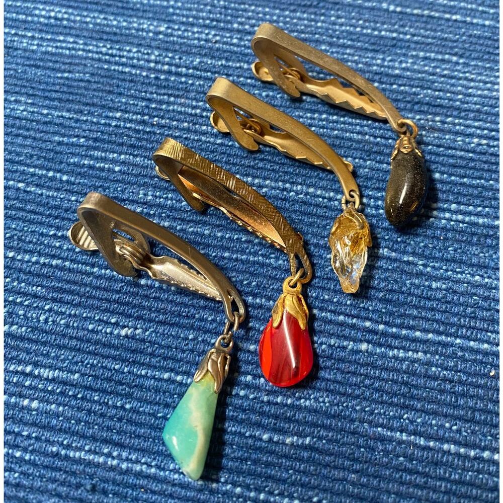 Vintage Hanging Polished Stone Tie Clip Lot of 4 Red Turquoise 49B